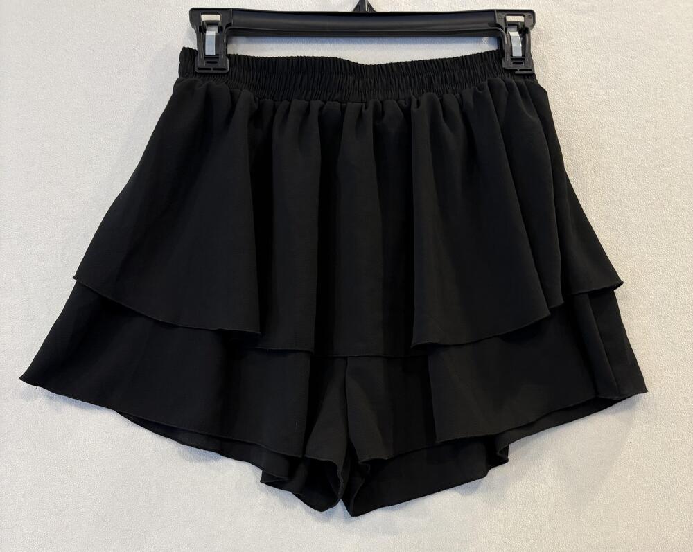 SHEIN Shorts Womens Small Black Ruffle Layered Skort Elastic Waist Crepe Dressy
